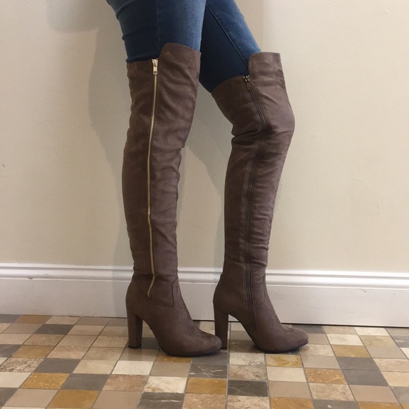 Shoes - Taupe Brown Over the Knee Boots